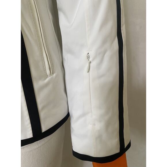 Descente Women's Ski Jacket Puffer White Black Stripe Hood Motion 3D Heat Navi S - Picture 3 of 13